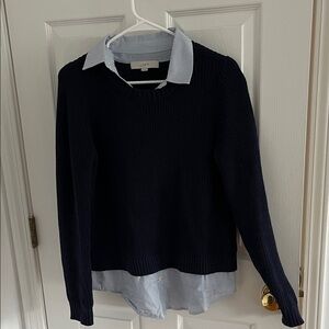 LOFT Dark Blue Sweater with Striped Detail